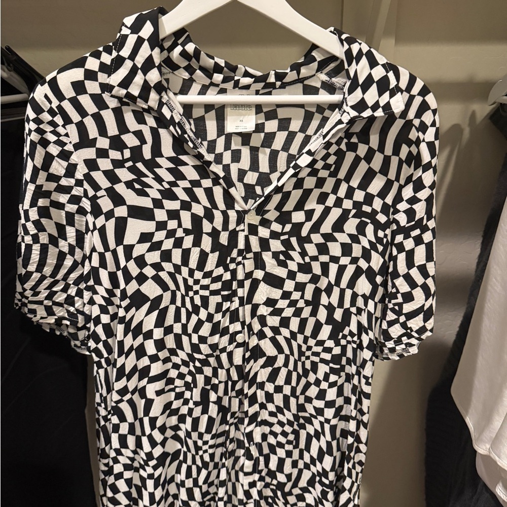 Black and White Checker Button-Up Top XS